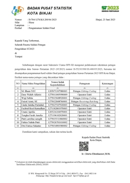 Pengumuman Hasil Seleksi Final Petugas Pengolahan ST2023 BPS Kota Binjai